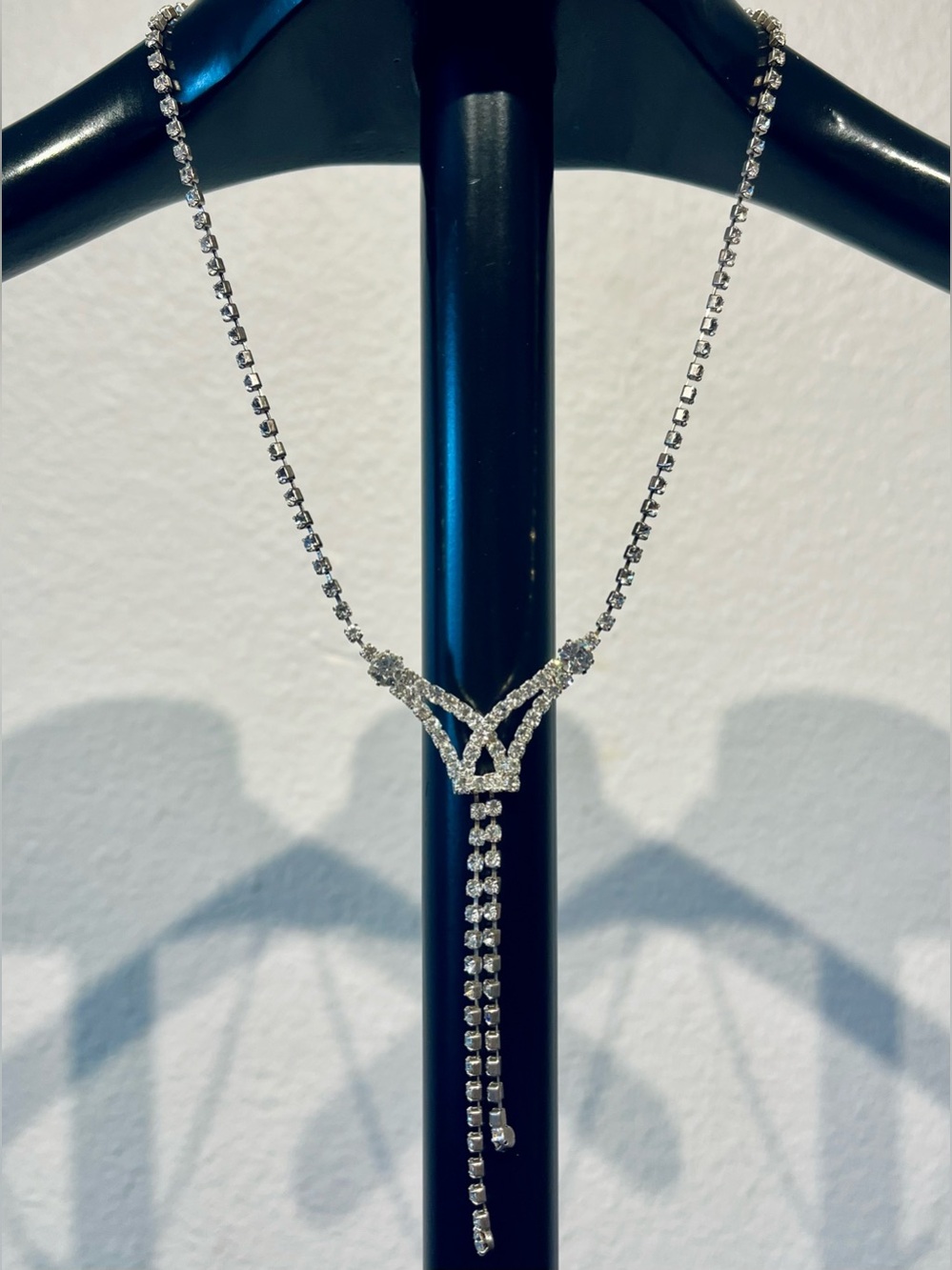 Vintage Y2K Diamond-Effect Silver Y-Drop Necklace
